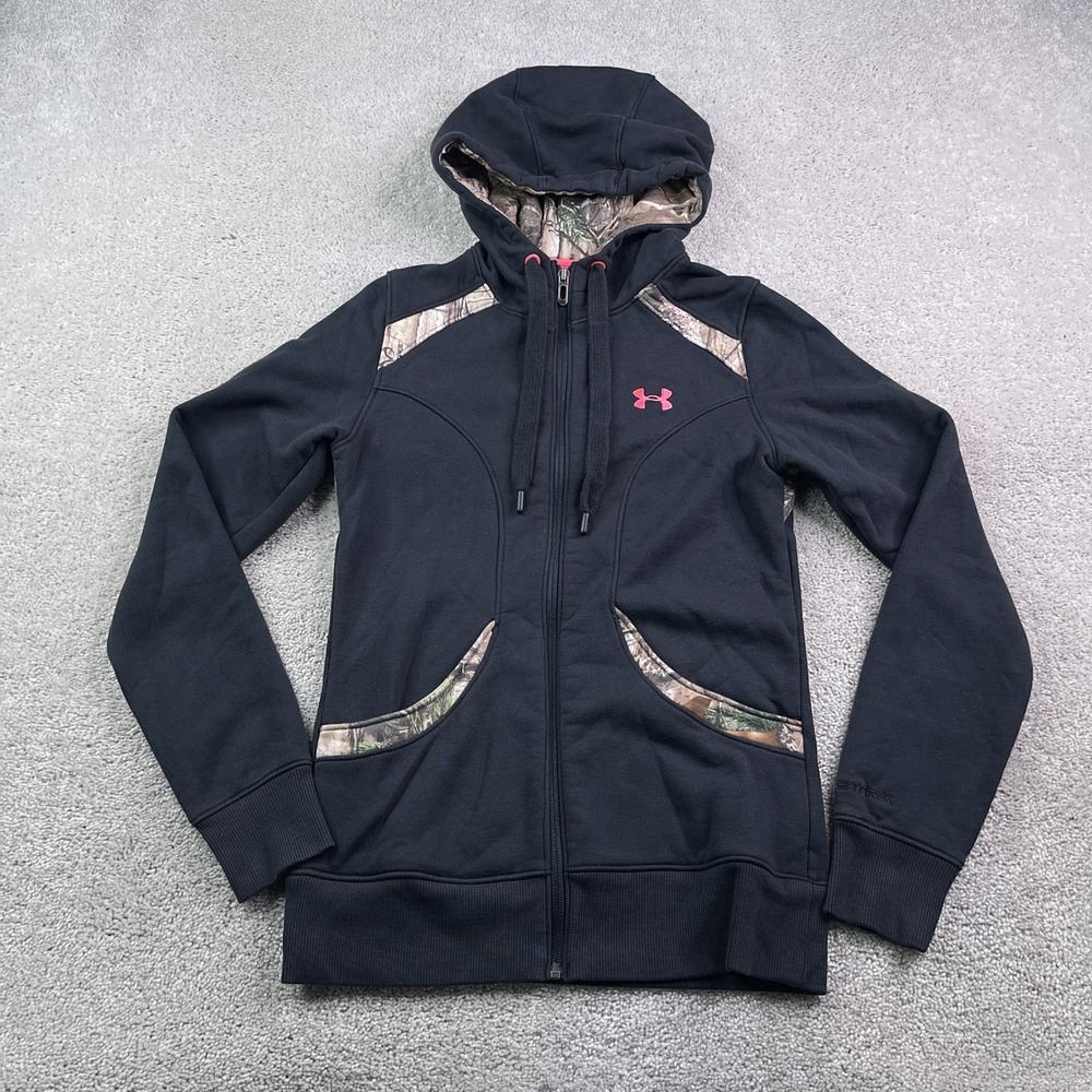 Under Armour Hoodie Womens Small Black Realtree Camo Full Zip Storm Sweatshirt